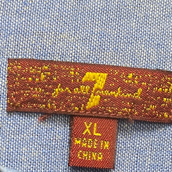 7 for all mankind kids XL button down navy blue with orange stripes Like NEW - Picture 2 of 13